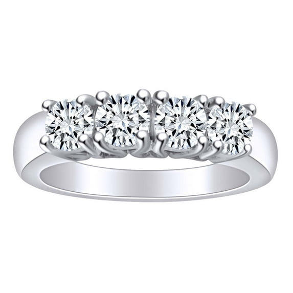 AFFY 1 Carat (Ctw) Round Shape White Natural Diamond Four Stone Wedding Band Ring In 14k Solid White Gold Ring Size-5