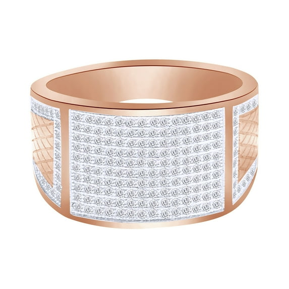 AFFY 1 Carat (Ctw) Round White Natural Diamond Iced Out Hip Hop Jewelry Band Ring In 10k Solid Rose Gold Ring Size-11