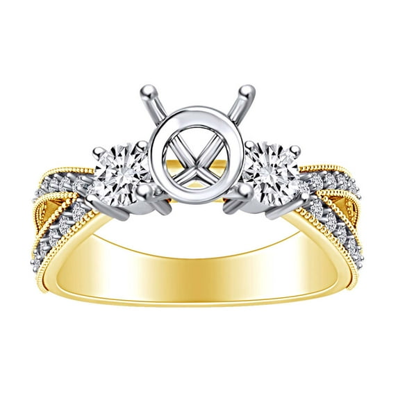 AFFY 1 Carat (Ctw) Round White Natural Diamond Pave Set Semi Mount Engagement Ring In 14k Solid Yellow Gold Ring Size-10