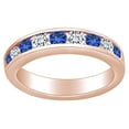 thumbnail image 1 of AFFY 1 Carat (Ctw) Round White Natural Diamond & Simulated Blue Sapphire Wedding Band Ring In 14k Solid Rose Gold Ring Size-10, 1 of 1