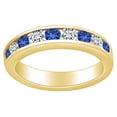 thumbnail image 1 of AFFY 1 Carat (Ctw) Round White Natural Diamond & Simulated Blue Sapphire Wedding Band Ring In 14k Solid Yellow Gold Ring Size-7, 1 of 1