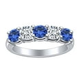 thumbnail image 1 of AFFY 1 Carat (Ctw) White Natural Diamond & Simulated Blue Sapphire Five Stone Wedding Band Ring 14k Solid White Gold Ring Size-8.5, 1 of 1