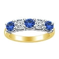 thumbnail image 1 of AFFY 1 Carat (Ctw) White Natural Diamond & Simulated Blue Sapphire Five Stone Wedding Band Ring 14k Solid Yellow Gold Ring Size-8, 1 of 1