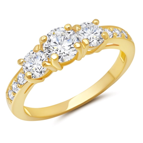1 Carat Cubic Zirconia Engagement or Anniversary Eternity Three Stone Ring for Women in 10k Yellow Gold (1.0 ct.tw) Size 6 by MAX + STONE
