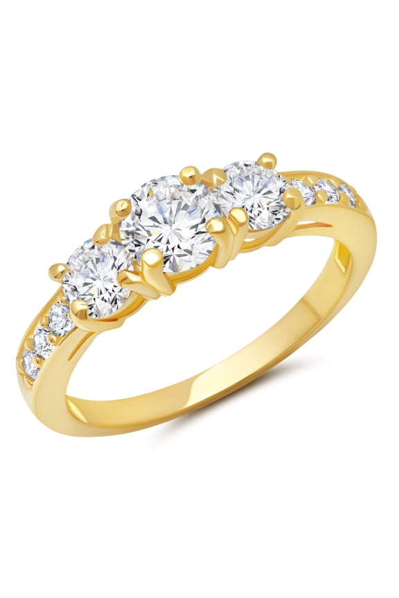 1 Carat Cubic Zirconia Engagement or Anniversary Eternity Three Stone Ring for Women in 10k Yellow Gold (1.0 ct.tw) Size 9 by MAX + STONE