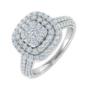 FINEROCK LLC 1 Carat Cushion Shape Halo Diamond Engagement Ring in 10K White Gold (Ring Size 7)
