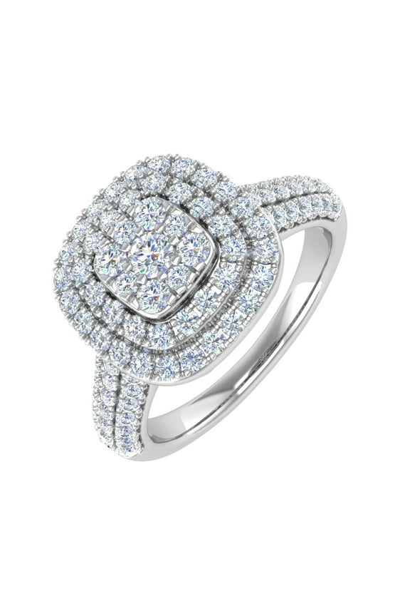 1 Carat Cushion Shape Halo Diamond Engagement Ring in 10K White Gold (Ring Size 9)