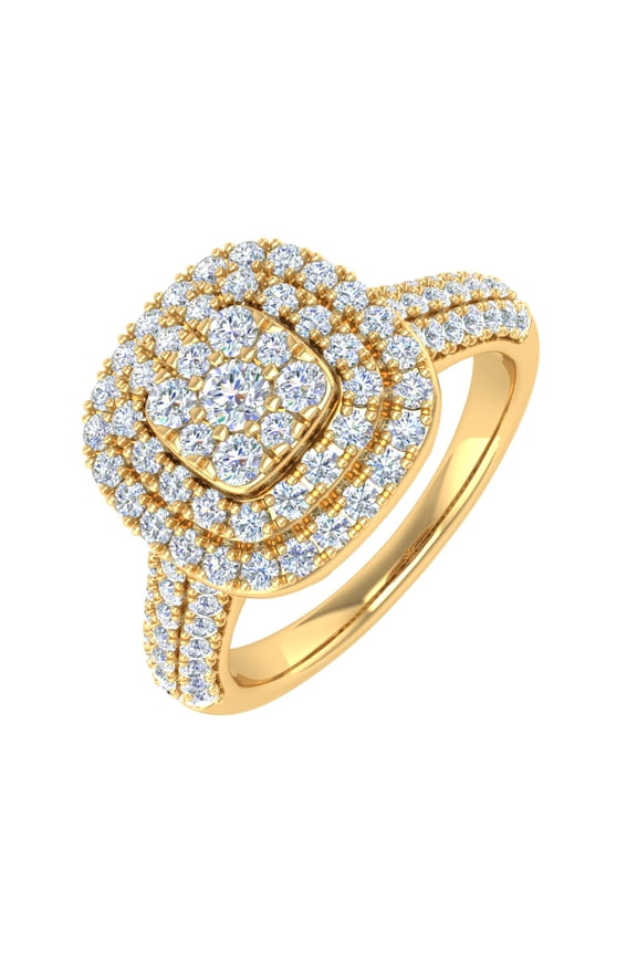1 Carat Cushion Shape Halo Diamond Engagement Ring in 10K Yellow Gold (Ring Size 7)