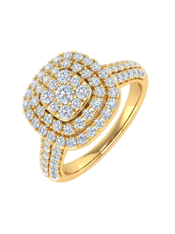 1 Carat Cushion Shape Halo Diamond Engagement Ring in 14K Yellow Gold - IGI Cert (Ring Size 10)