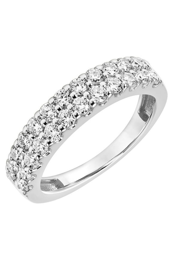 1 Carat DEW Moissanite 10K White Gold Two-Row Anniversary Ring