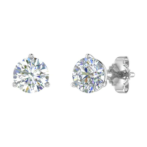 1 Carat Diamond 3-Prong Set Stud Earrings in 14K White Gold