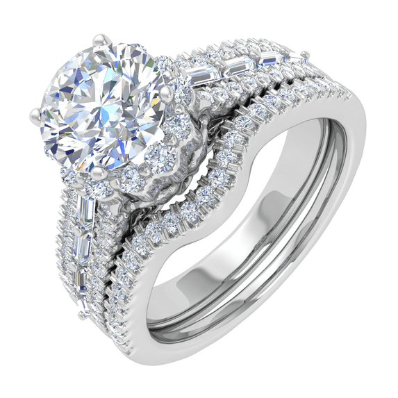 1 Carat Diamond Bridal Ring Set in 14K White Gold (Ring Size 10.5)