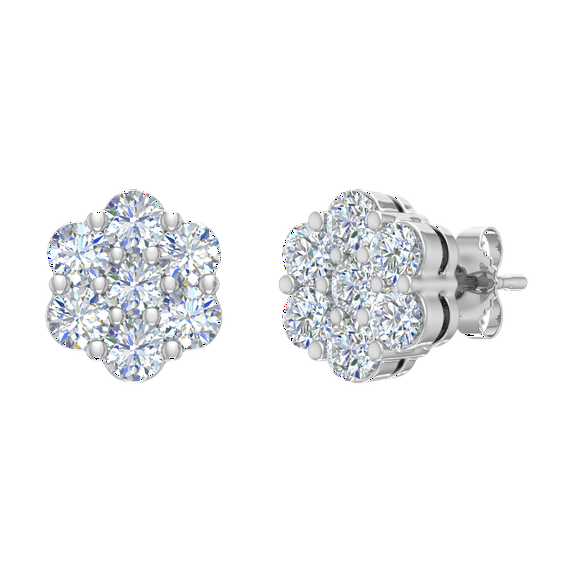1 Carat Diamond Cluster Stud Earrings in 14K White Gold