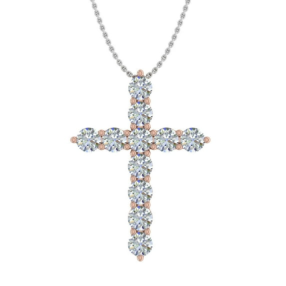 1 Carat Diamond Cross Pendant Necklace in 14K Rose Gold (Silver Chain Included) (SI1-SI2 Clarity)
