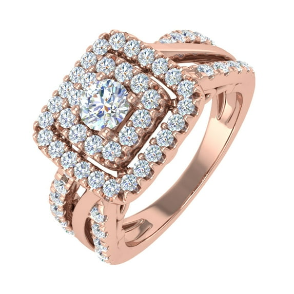 1 Carat Diamond Cushion Shape Engagement Ring Band in 14K Rose Gold - IGI Certified (Ring Size 8.5) (I1-I2 Clarity)