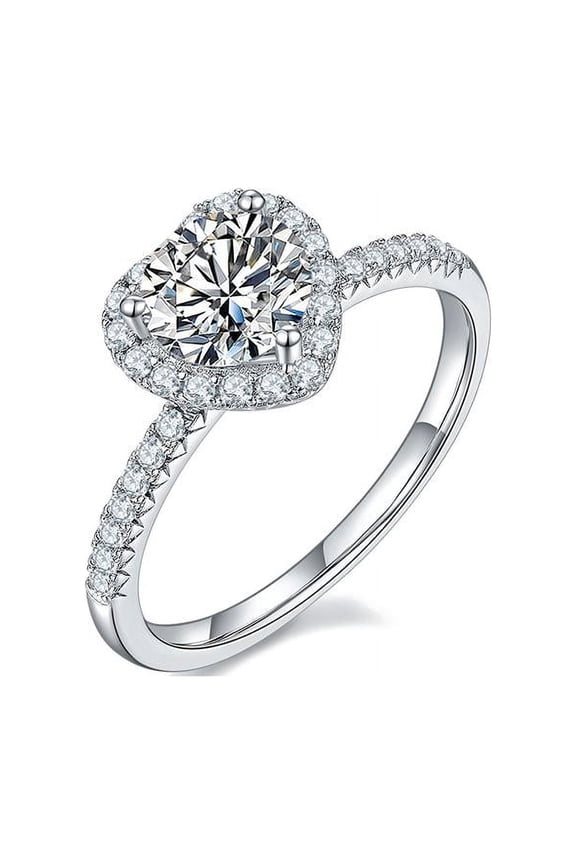 1 Carat Diamond Heart Shape Cut Moissanite Engagement Ring In 18K White Gold Plating Over Silver(D Color, VVS1 Clarity)