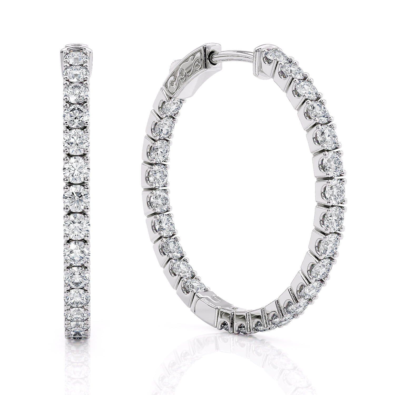 1 Carat Diamond Inside-Out Hoop Earrings for Women in 14k White Gold Elegantly Crafted with Secure Lock G-H by Beverly Hills Jewelers