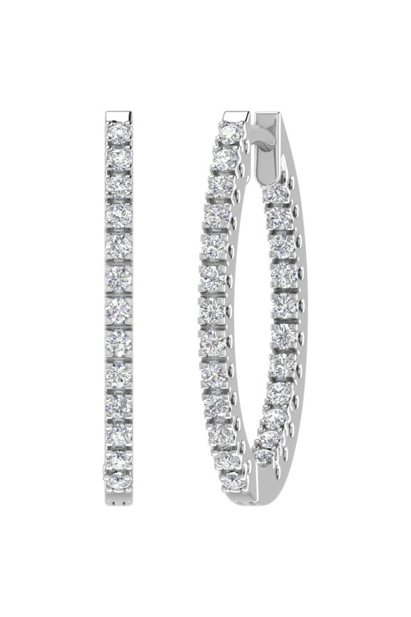 1 Carat Diamond Inside-out Hoop Earrings in 14k White Gold - IGI Certified (SI1-SI2 Clarity)