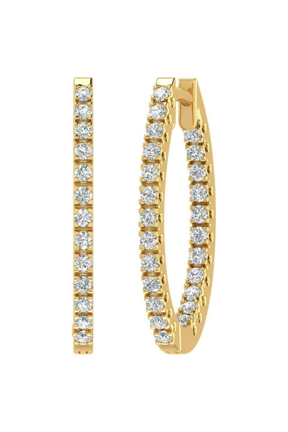 1 Carat Diamond Inside-out Hoop Earrings in 14k Yellow Gold (I1-I2 Clarity)