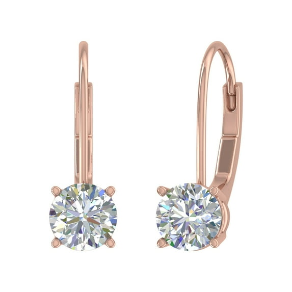1 Carat Diamond Leverback Drop Earrings in 14K Rose Gold - IGI Certified