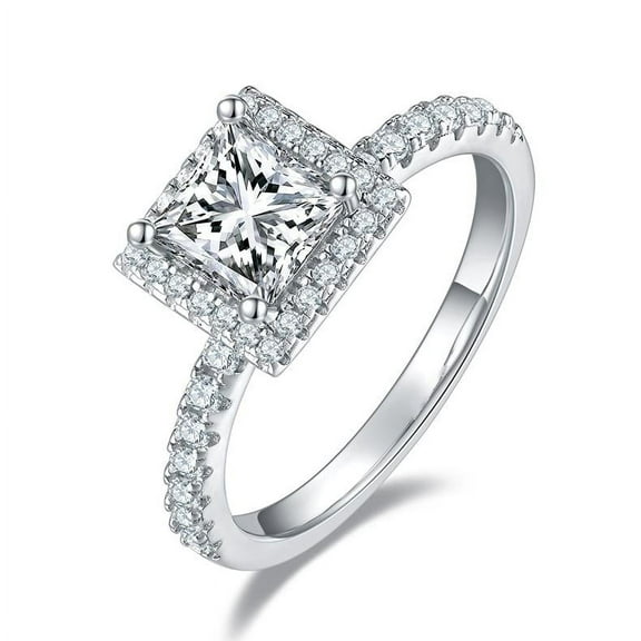 1 Carat Diamond Princess Cut Moissanite Engagement Ring In 18K White Gold Plating Over Silver(D Color, VVS1 Clarity)