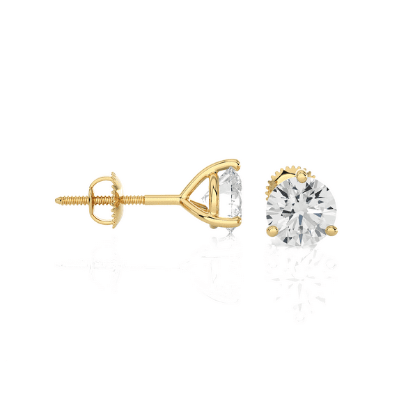 1 Carat Diamond Round Stud Earrings for Women in 14k Yellow Gold (L-M, SI2-I1, cttw) 3-Prong Martini Setting and Screw Back by Privosa Fine Jewelry