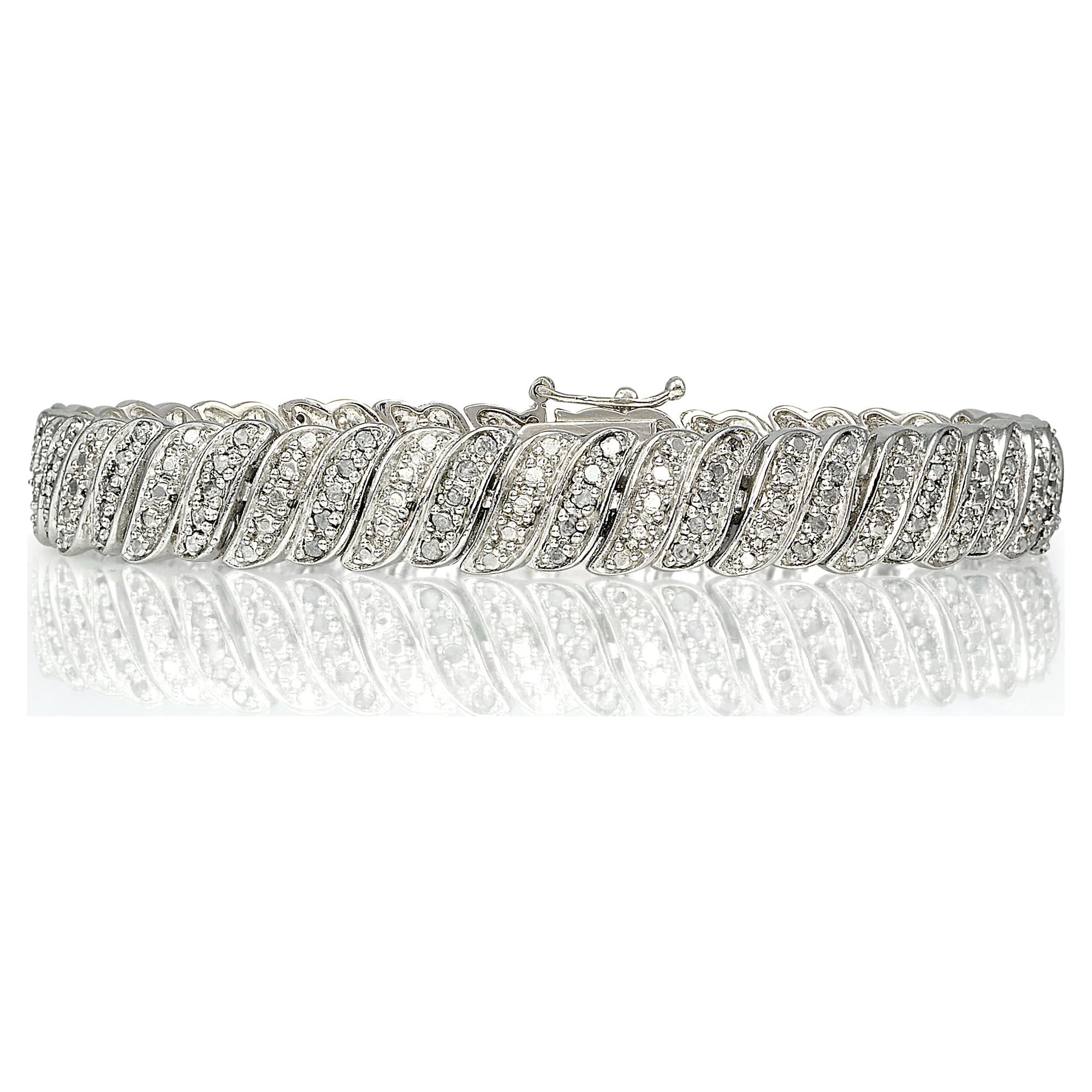 1 Carat Diamond Silver-Tone Wave Link Tennis Bracelet - image 1 of 4