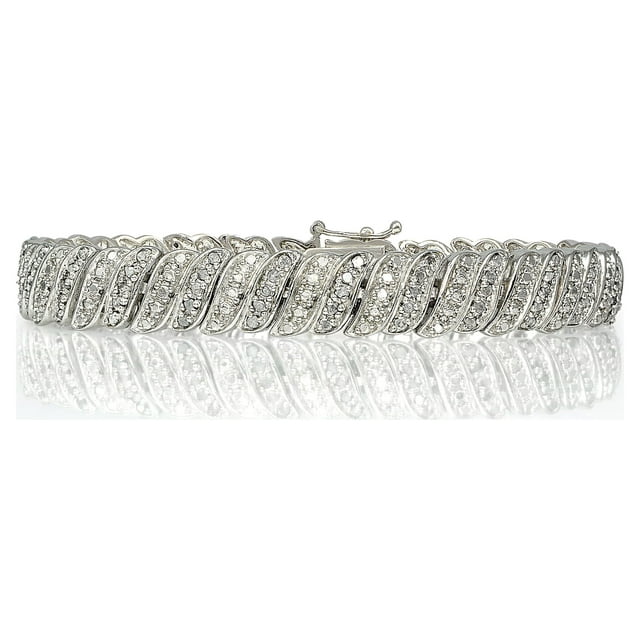 1 Carat Diamond Silver-Tone Wave Link Tennis Bracelet