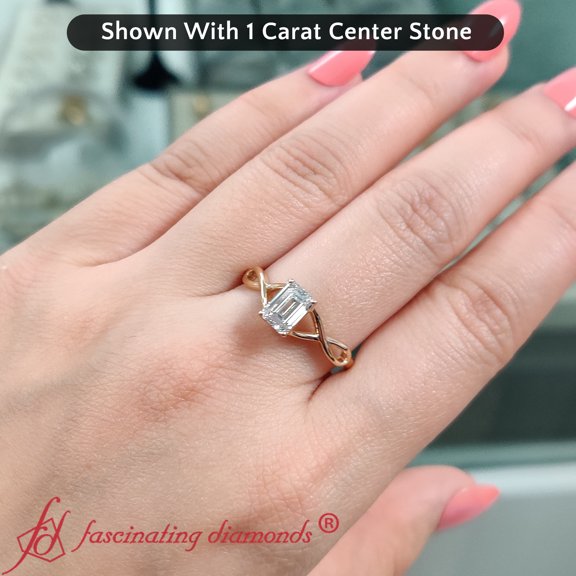 1 Carat Emerald Cut Lab Diamond Twisted Solitaire Ring
