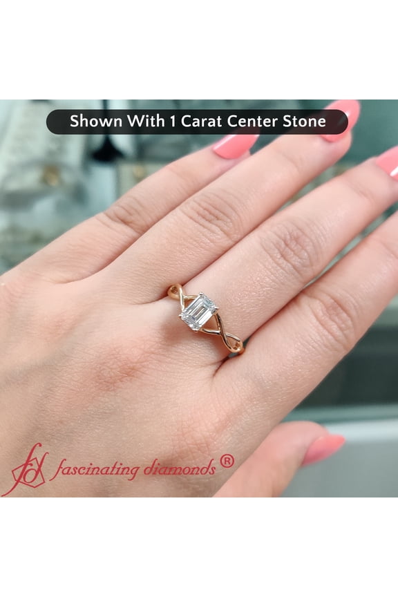 1 Carat Emerald Cut Lab Diamond Twisted Solitaire Ring