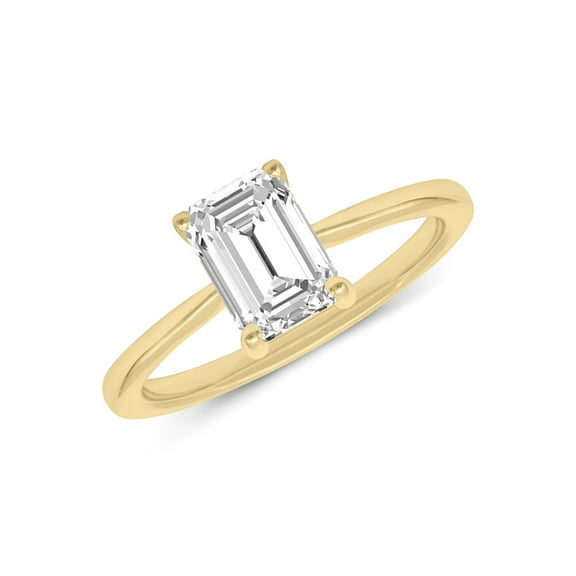 1 Carat - Emerald Cut Lab Grown Basket Regular Shank Setting Solitaire Diamond Engagement Ring in 14K Yellow Gold(Ring Size: 4.5)