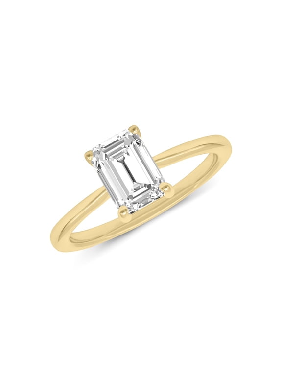 1 Carat - Emerald Cut Lab Grown Basket Regular Shank Setting Solitaire Diamond Engagement Ring in 14K Yellow Gold(Ring Size: 9)