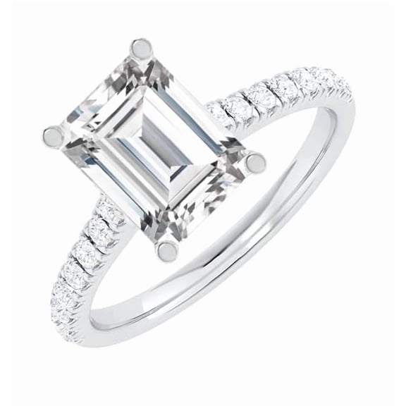 1 Carat Emerald LAB GROWN Diamond and LAB GROWN Diamond Engagement Ring (0.5ct Center, AAAA Heirloom Quality) RISV02W3AM 14K White Gold