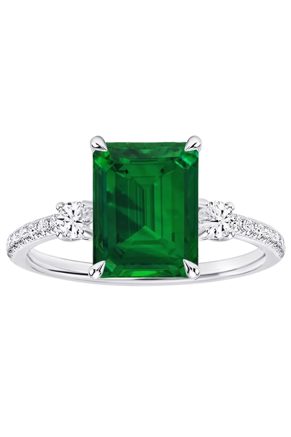 1 Carat Emerald LAB GROWN Emerald and LAB GROWN Diamond Engagement Ring (0.5ct Center, AAAA Heirloom Quality) RISV04W3AM 14K White Gold