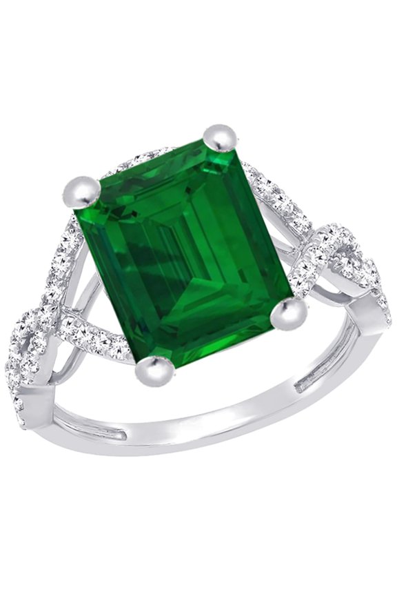 1 Carat Emerald LAB GROWN Emerald and LAB GROWN Diamond Engagement Ring (0.5ct Center, AAAA Heirloom Quality) RISV10W3AM Platinum