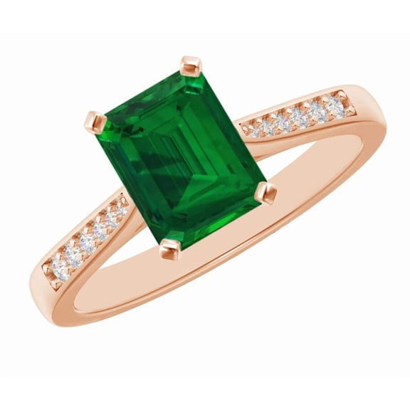 1 Carat Emerald LAB GROWN Gemstone and LAB GROWN Diamond Engagement Ring (0.5ct Center, AAAA Heirloom Quality) RIPS7W3E 14K Rose Gold