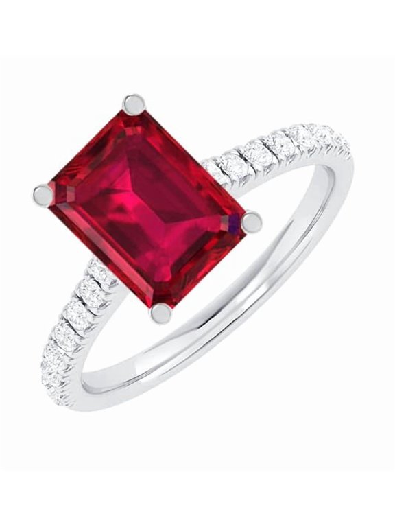 1 Carat Emerald LAB GROWN Ruby and LAB GROWN Diamond Engagement Ring (0.5ct Center, AAAA Heirloom Quality) RISV02W3AM 14K White Gold