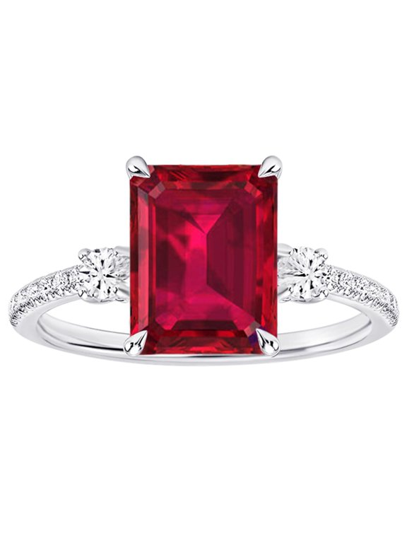 1 Carat Emerald LAB GROWN Ruby and LAB GROWN Diamond Engagement Ring (0.5ct Center, AAAA Heirloom Quality) RISV04W3AM 14K White Gold
