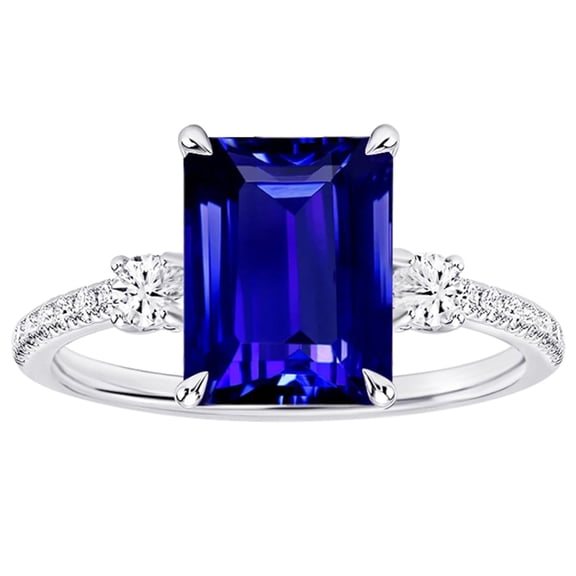 1 Carat Emerald LAB GROWN Tanzanite and LAB GROWN Diamond Engagement Ring (0.5ct Center, AAAA Heirloom Quality) RISV04W3AM 14K White Gold
