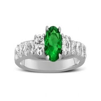 1 Carat Emerald and Diamond Engagement Ring in White Gold