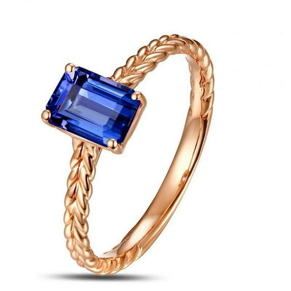 1 Carat Emerald cut Sapphire Solitaire Antique Engagement Ring in 14k Rose Gold affordable Sapphire and diamond engagement ring