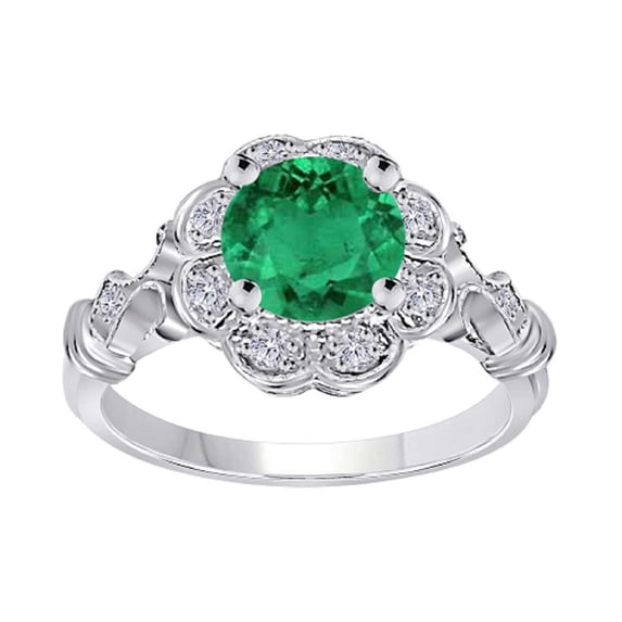 Mauli Jewels Women's 1 Carat Emerald and Halo Diamond Engagement Ring in 10K White Gold