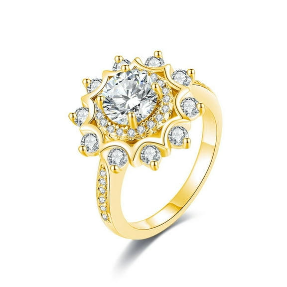1 Carat Gold Moissanite Rings for Women Round Cut D Color VVS1 Diamond Ring S925 Sterling Silver Halo Engagement Ring