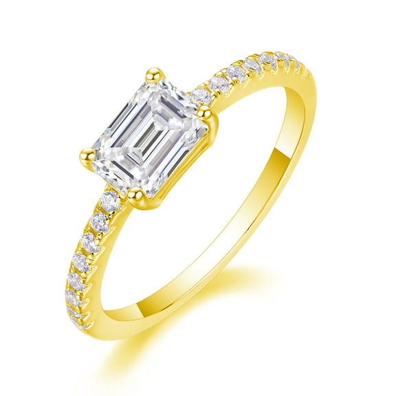 1 Carat Golden Moissanite Rings for Women D Color VVS1 925 Sterling Silver Emerald Cut Moissanite Promise Rings Simulated Diamond Wedding Bands Lab Created Diamond Promise Rings