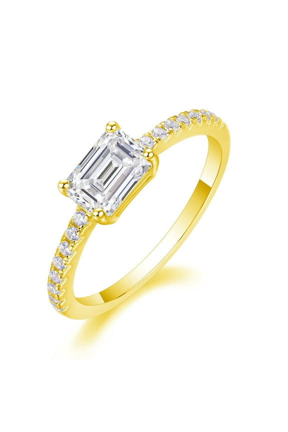 1 Carat Golden Moissanite Rings for Women D Color VVS1 925 Sterling Silver Emerald Cut Moissanite Promise Rings Simulated Diamond Wedding Bands Lab Created Diamond Promise Rings