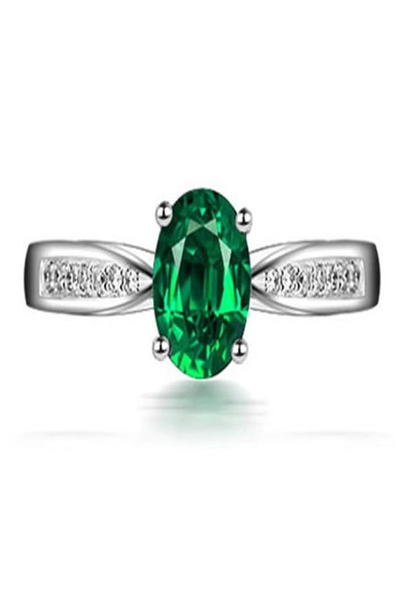 1 Carat Green Emerald and Diamond Engagement Ring in White Gold