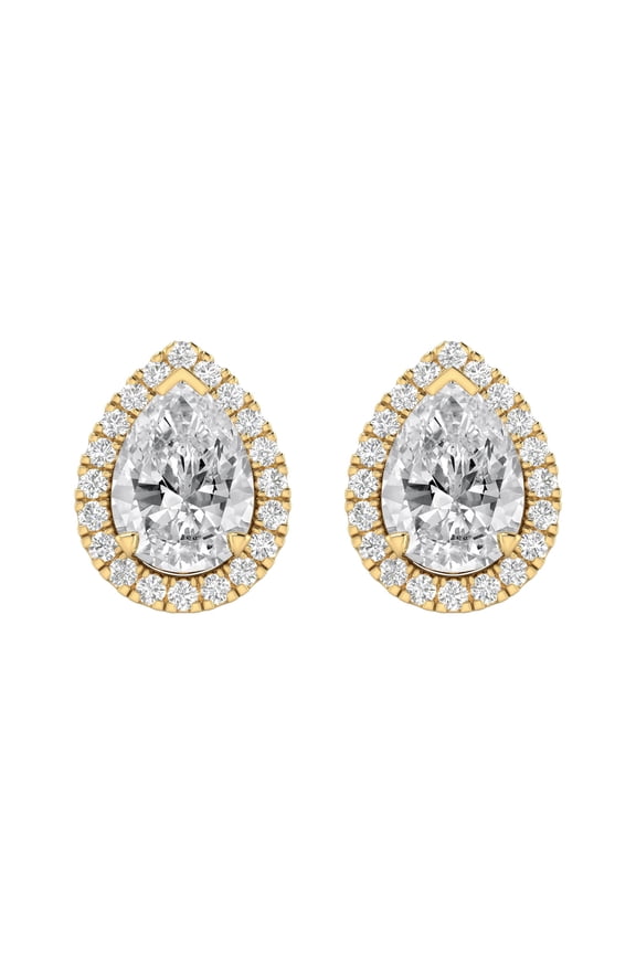 1 Carat IGI CERTIFIED LAB GROWN Pear Halo Diamond Earrings 14K Yellow Gold Value Collection Push Back (E-F Color, SI1-SI2 Clarity)