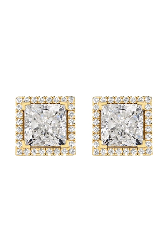 1 Carat IGI CERTIFIED LAB GROWN Princess Halo Diamond Earrings 14K Yellow Gold Value Collection Screw Back (I-J Color, SI1-SI2 Clarity)