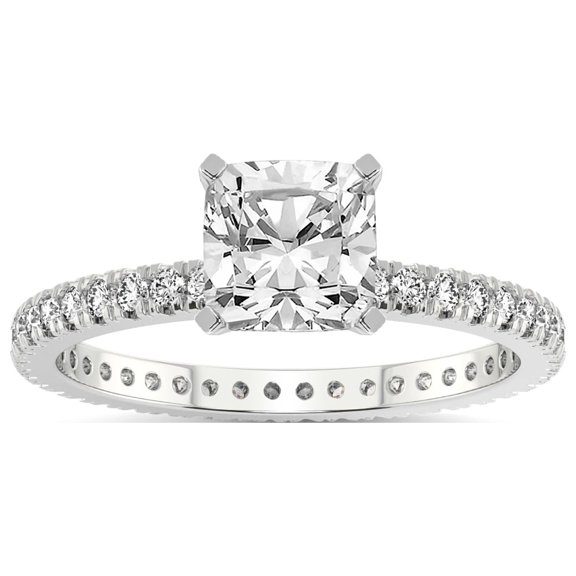 1 Carat IGI Certified Cushion Shape Lab Grown Diamond Engagement Ring | 14K White Gold | Claire Full Eternity Diamond Ring | FG-VS1-VS2 Quality Friendly Diamonds