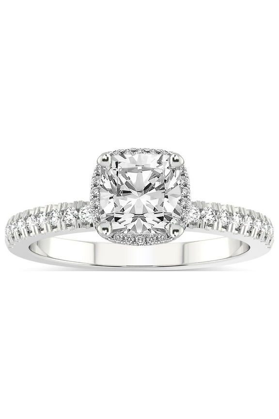 IGI Certified 1 Carat Cushion Shape Lab Grown Diamond Engagement Ring | 14K White Gold | Elle Classic Halo Diamond Ring | FG-VS1-VS2 Quality Friendly Diamonds